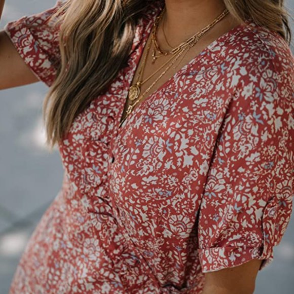 The Drop Women's Standard Red Print Ruffle Wrap Micro Mini Dress - Picture 5 of 5